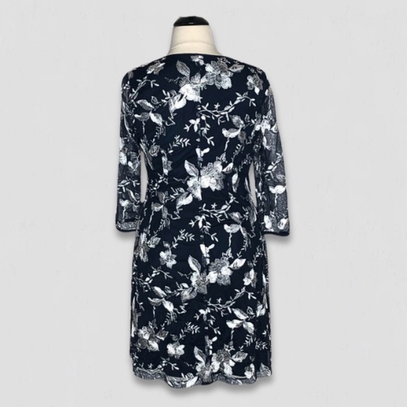 Connected Apparel Dress Floral Embroidered Mesh Jacket Navy White 12 - Picture 2 of 12